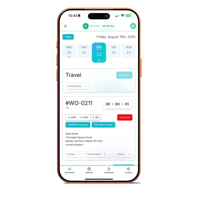 Specifi mobile timesheet entry on site
