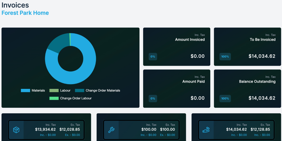 Screenshot of Specifi invoice creation from project