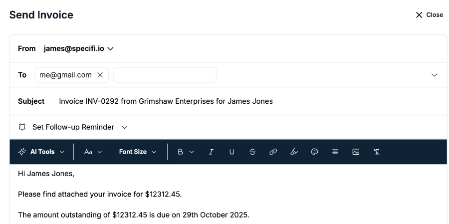Screenshot of Specifi progressive invoicing and payment terms