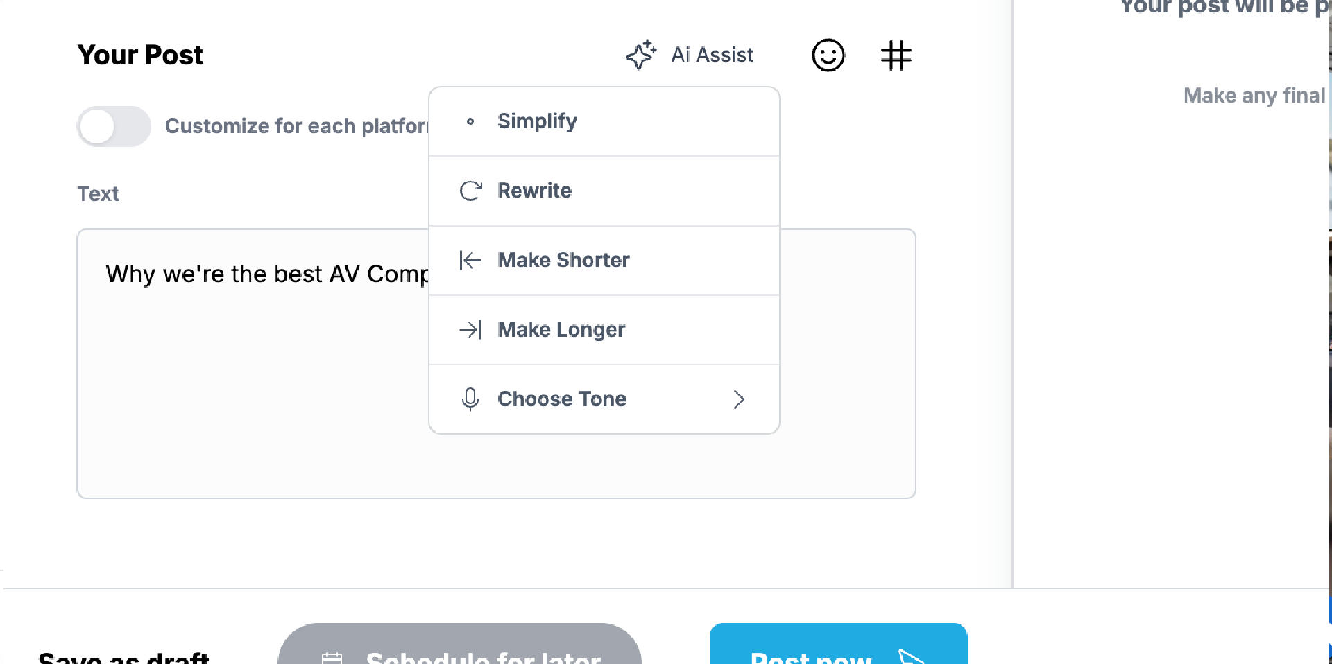 Screenshot of Specifi Echo AI content suggestions