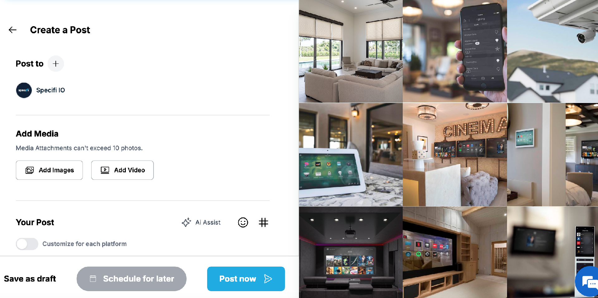 Screenshot of Specifi Echo social media management dashboard