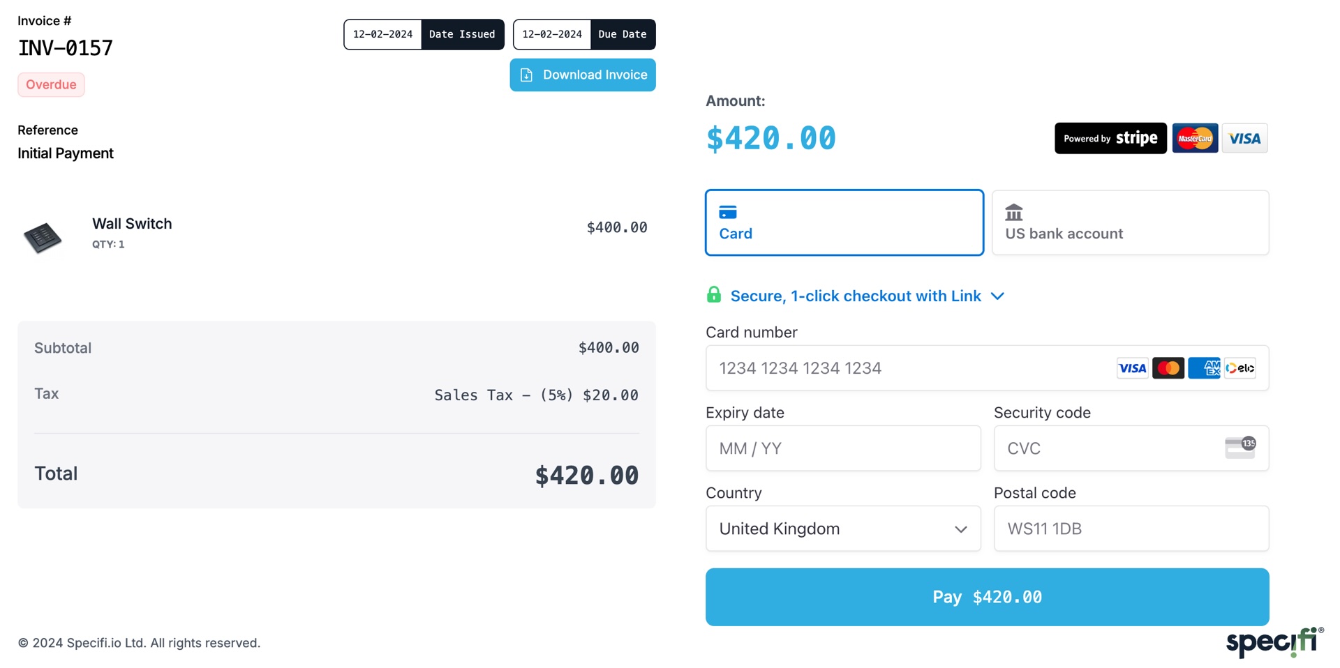 Screenshot of a Specifi Invoice