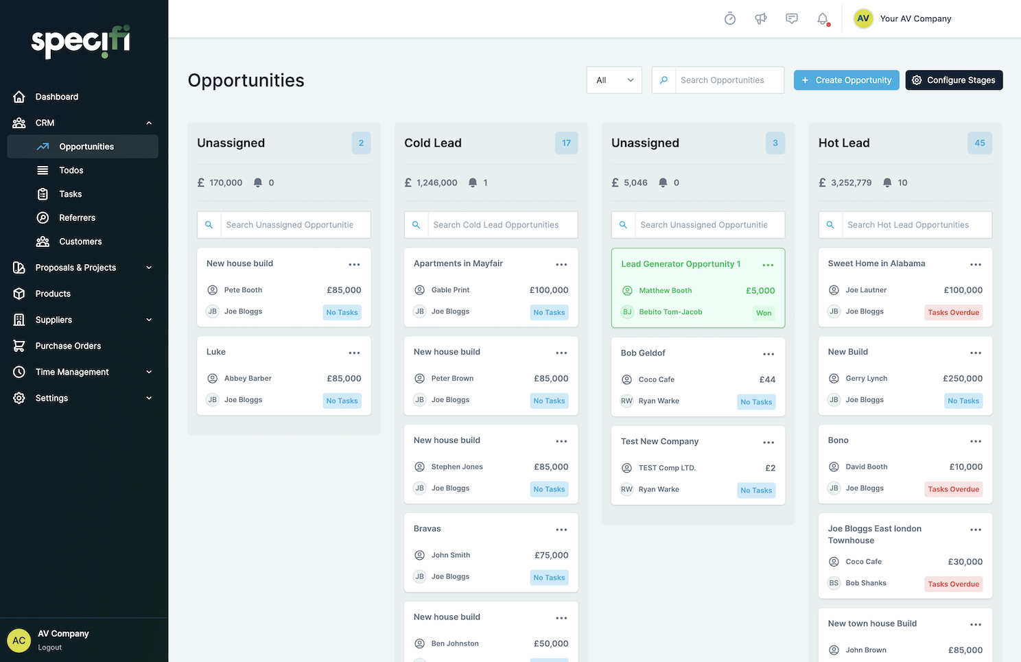 Screenshot of Opportunities page