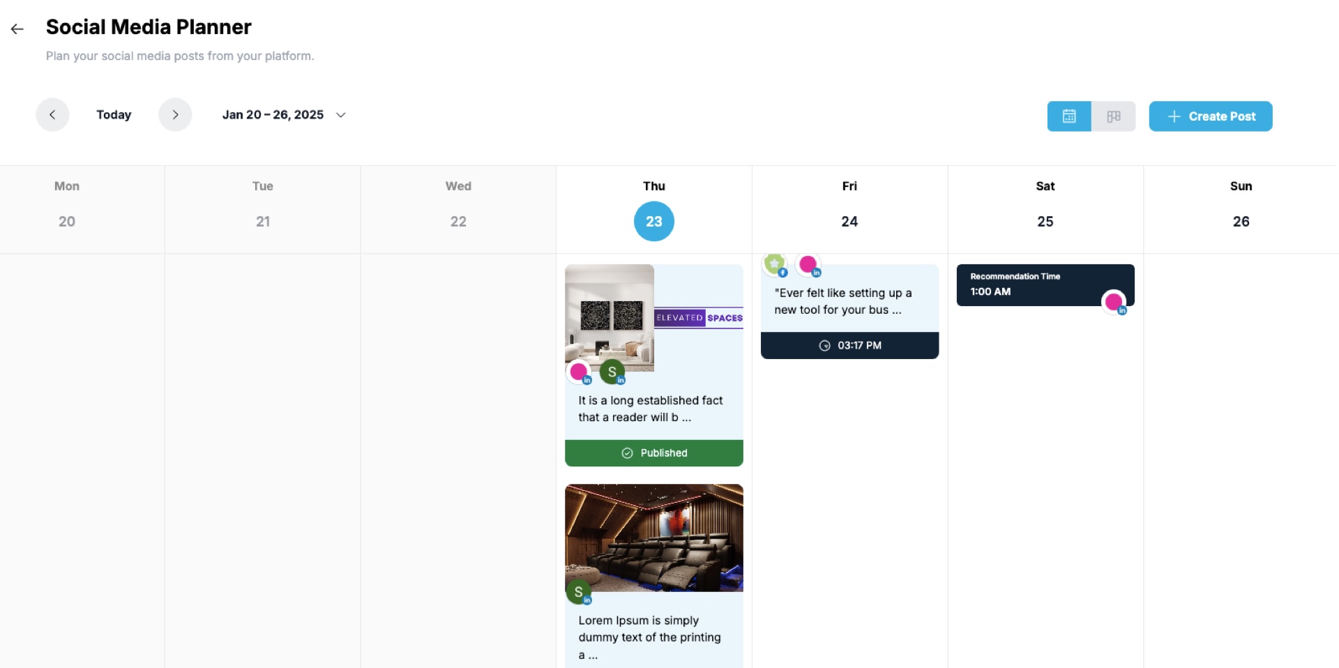 Screenshot of the Specifi Social Media Planner module