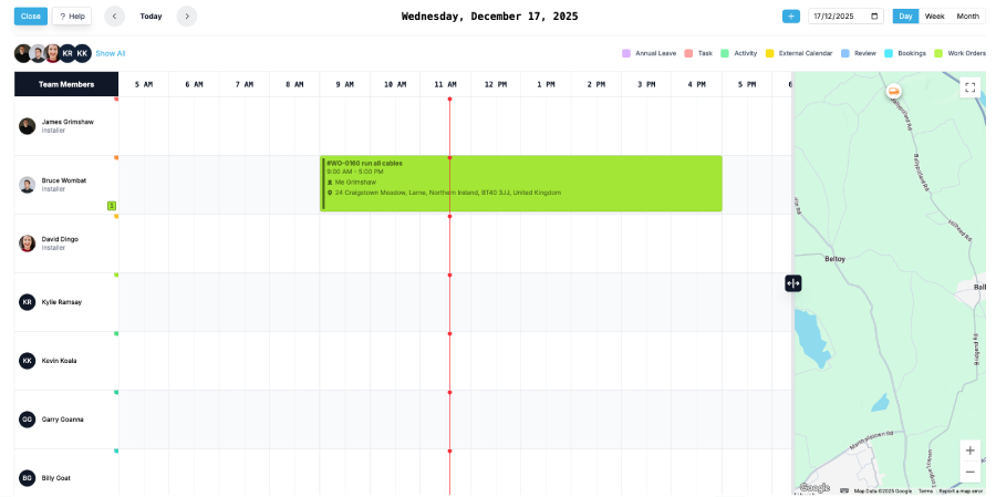 Screenshot of Specifi travel vs install time tracking