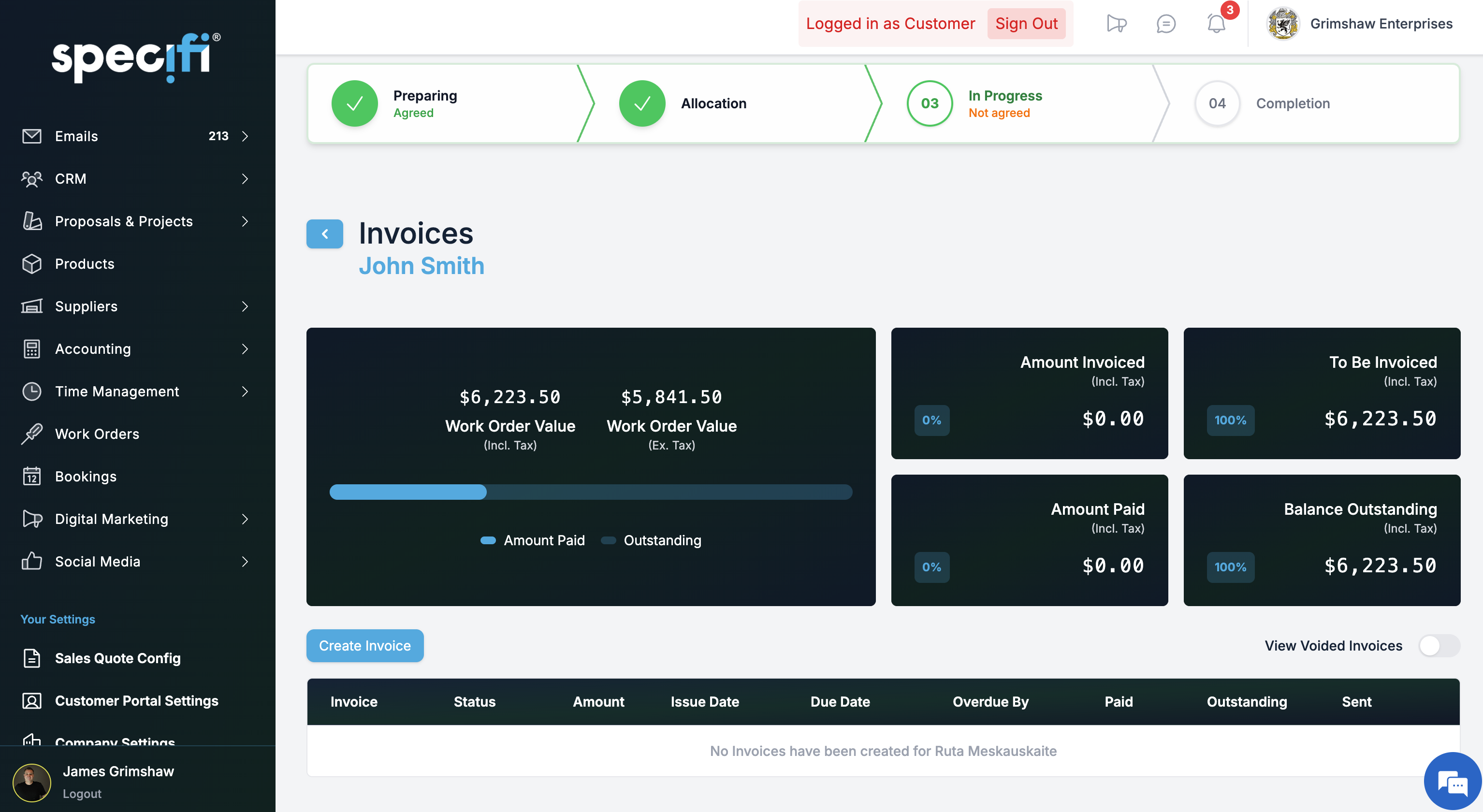Specifi One-Click Invoicing Screenshot of Specifi one-click invoicing