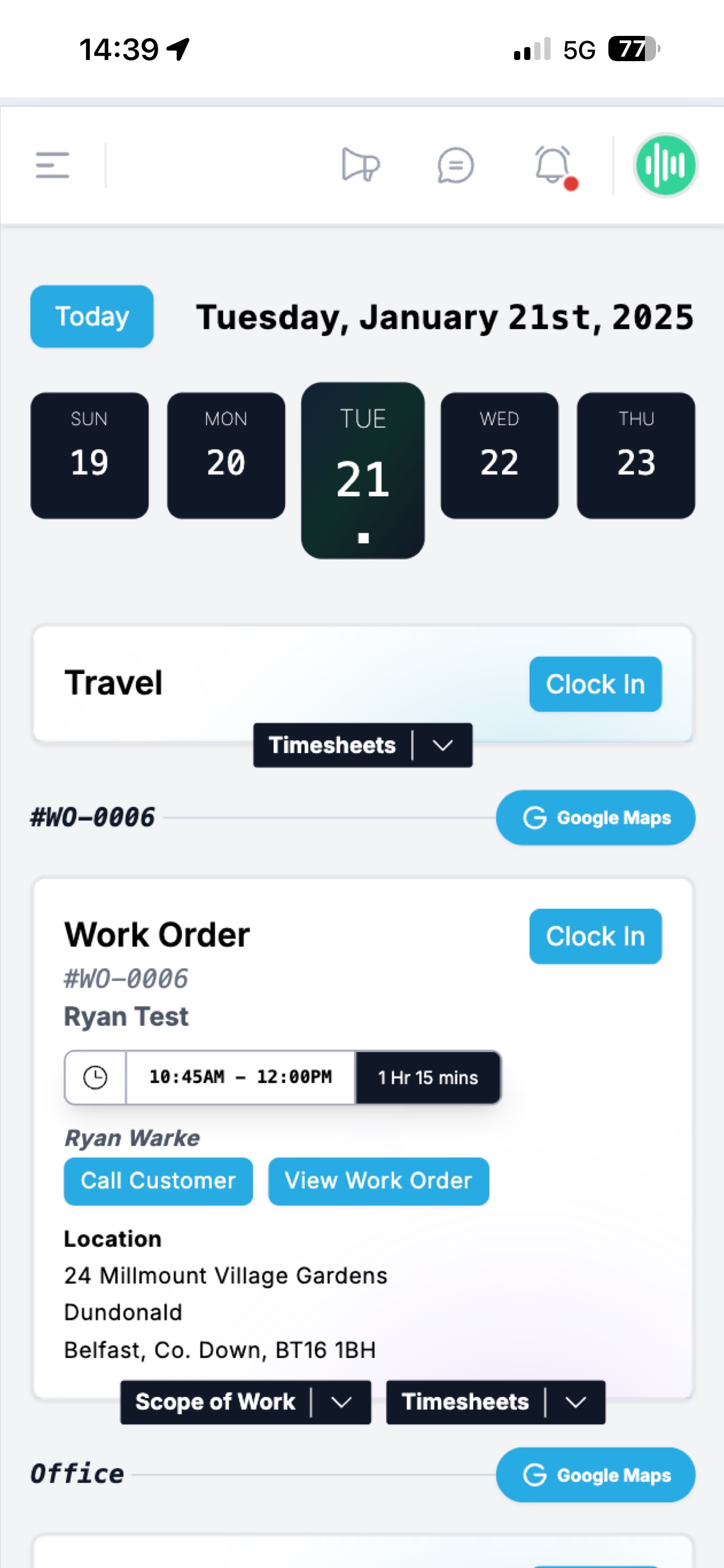 Screenshot of Specifi Work Orders mobile view