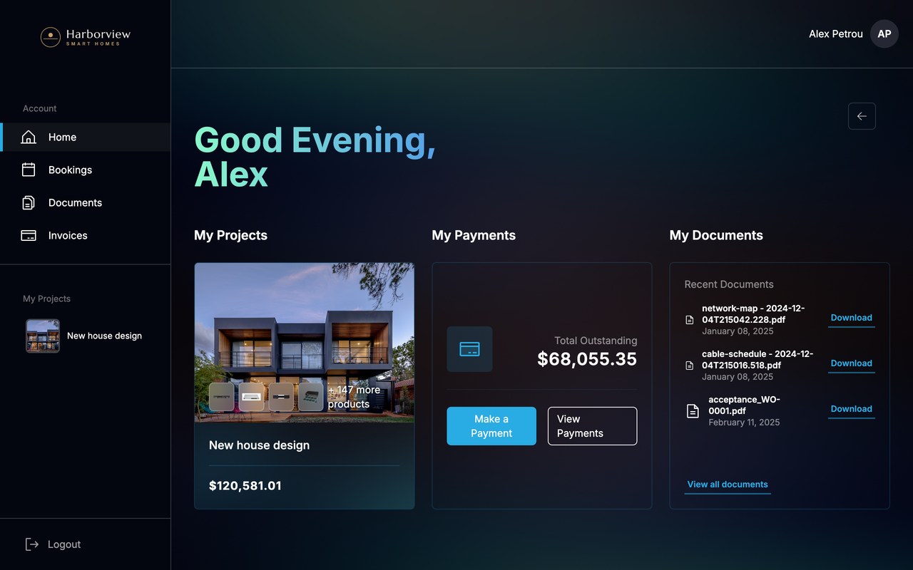 The Harbourview-branded customer portal dashboard