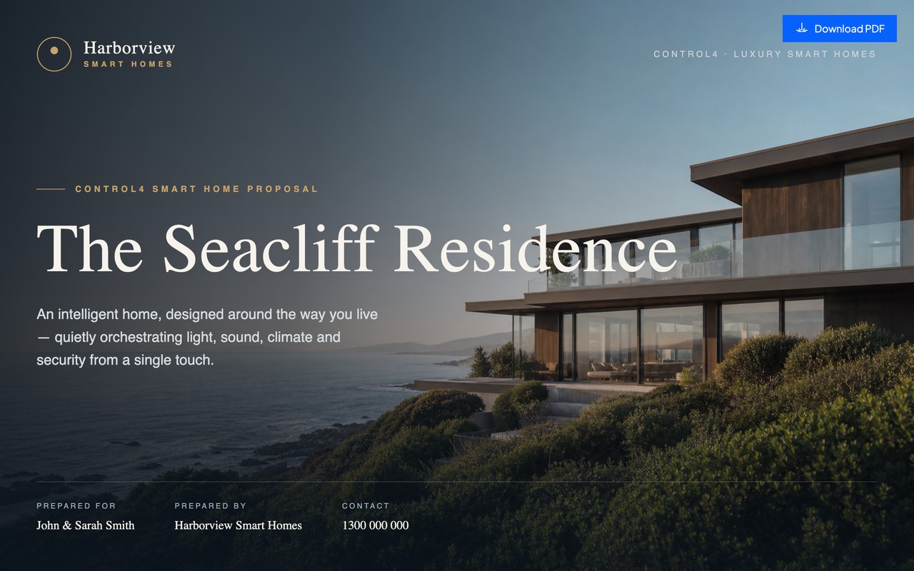 A Harbourview Smart Homes proposal as the client receives it