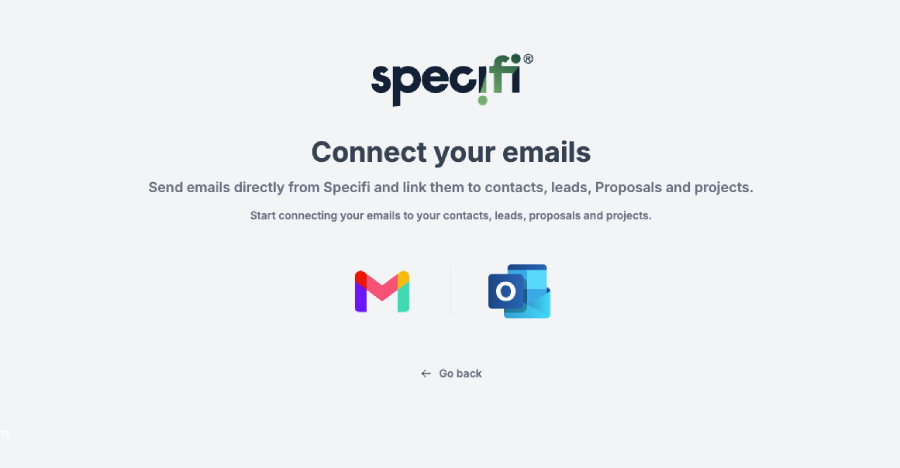 Specifi email integration inbox overview with two-way Gmail and Outlook sync