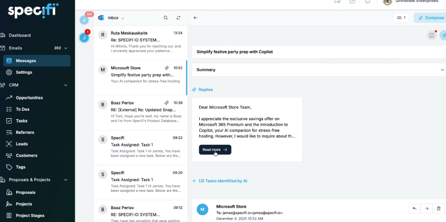 Specifi email thread linked to multiple CRM records simultaneously