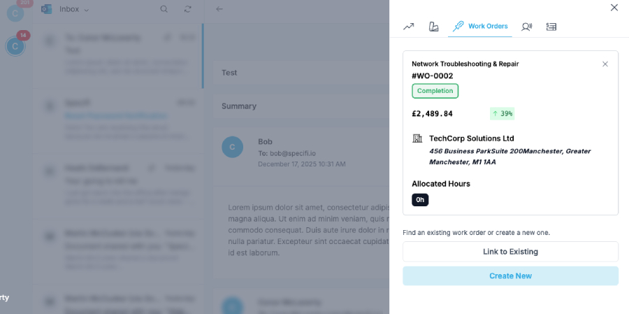 Specifi email-to-work-order conversion preserving conversation context