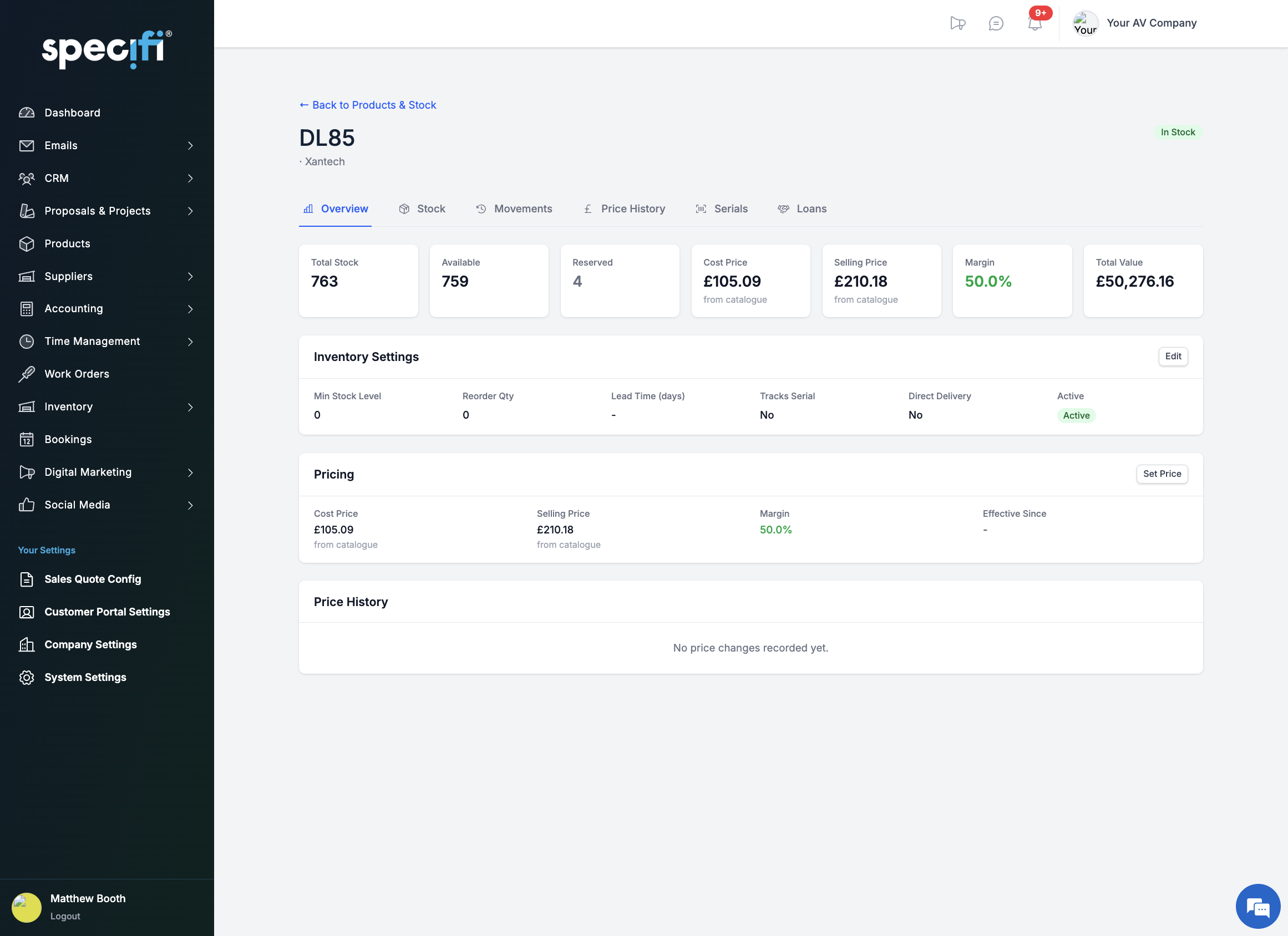 Specifi stock loans and reservations interface